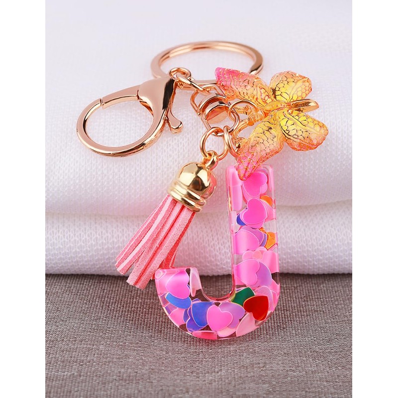[Looking] Women Keychain Cute Stylish Alphabet Key Ring Pink Initial