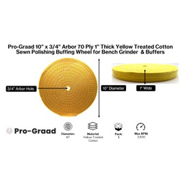 Pro-Graad Extra Thick Buffing Polishing Wheel 10 inch Yellow Treated Cotton Medium, 70 Ply – 1” Thick with 3/4 inch Arbor Hole for Bench Motor – Ideal for Middle Step Buffing – Pack of 1