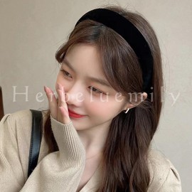 Herbeluemily Women's Headband Hair Band, Hair Accessories, Formal Velour, Wide, Korea, Black