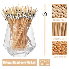 ALINK 100 Pcs Disco Ball Cocktail Picks, 4.7 in Disco Ball Decor Toothpicks for Appetizers, Drinks, Fruits, Silver Cocktail Skewers, Disco Party Decorations, Christmas, 70s Theme Party Supplies