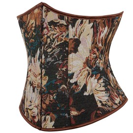 SHYMMUO Women Renaissance Underbust Corset Brown Elegant Vintage Floral Lace-up Boned Waist Corset Belt Shapewear XXL