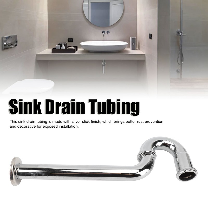 Brass Sink Drain Tubing Set Silver Slick Finish No Ageing