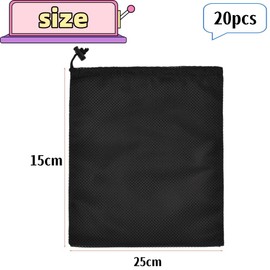 Goxfaca 20 PCS Mesh Drawstring Bags, 5.9x9.8in Black Nylon Ditty Net Bags for Toys Candy Travel Storage