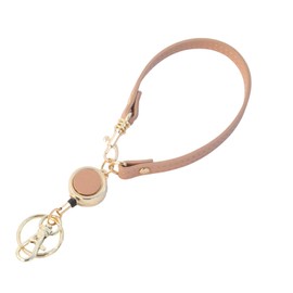 Mianjian & ZIRUN Reel Strap with Reel, Key Reel, Key Reel, 12.6 inches (32 cm), Stretchable, Women's, Men's, PU Leather, multicolor (pink / beige)