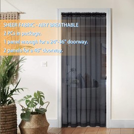 XTMYI Sheer Door Curtains for Doorway,80 in Length,50% Semi Privacy,Airy Lightweight Temporary Room Divider,Window Curtains for Bedroom Living Room 78-80 Opening,80 Inches Long,Black