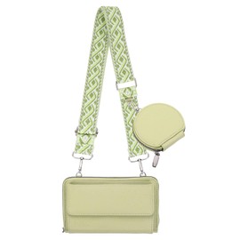 sourcing map Crossbody Purse for Women with Strap,Cell Phone Wallet Lanyard Handbag with Coin Purse,Green