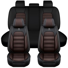 Bitablue Car Seat Covers Fit for Toyota Camry 2015-2025, Waterproof PU Leather Car Seat Protector Full Set, Auto Seat Covers for Car(Black&Coffee,Full Set)