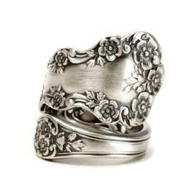 RINHOO Vintage Silver Spoon Rings for Women Victorian Flower Open Adjustable Boho Floral Statement Jewelry, Size 6-10 (US Size 9)