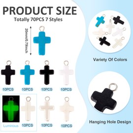Beadthoven 70Pcs Mix Cross Charms Pendants Turquoise Cross Charms Small Acrylic Crucifix Cross Bead Easter Charms for Jewelry Making Necklace Bracelets Earrings Eid Mubarak Ramadan, Acrylic, No