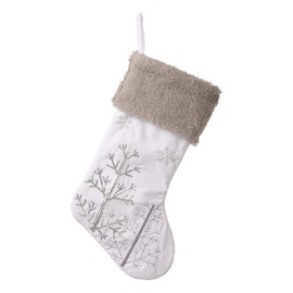 Glitzhome Christmas Stocking 21 Inches White Fleece Christmas Stocking with Christmas Tree Snowflake for Family Decoration Hanging Ornament for Xmas Holiday Party Decor