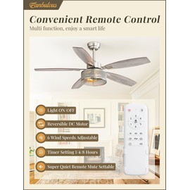 Fanbulous Farmhouse Brushed Nickel Ceiling Fans with Lights and Remote, 52 Inch Bedroom Caged Ceiling Fans for Living Room Kitchen，6 Speed Reversible Quiet DC Motor, Dual Finish 5 Blades