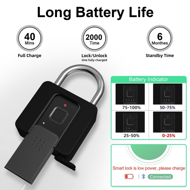 Fingerprint Lock, Eseesmart Fingerprint Padlock with Key Bluetooth APP, Waterproof