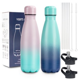 Insulated Water Bottle,2 Pack-12oz Stainless Steel Water Bottles with straw lid,Metal Sports Thermos Water Bottles for Boys,Girls,Double Wall Vacuum BPA-Free Flask for School, Sports(oasis-rainbow)