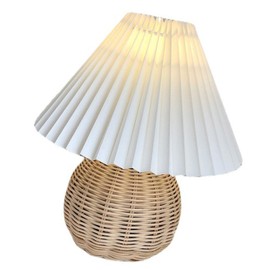 Mingzhe Rattan Pleated Table Lamp - Vintage Aesthetic - Brown - LED - USB Powered - Indoor Use