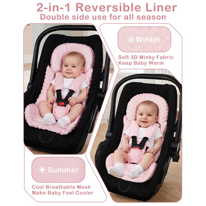 Infant Car Seat Insert with 3 Strap Covers, Reversible Car