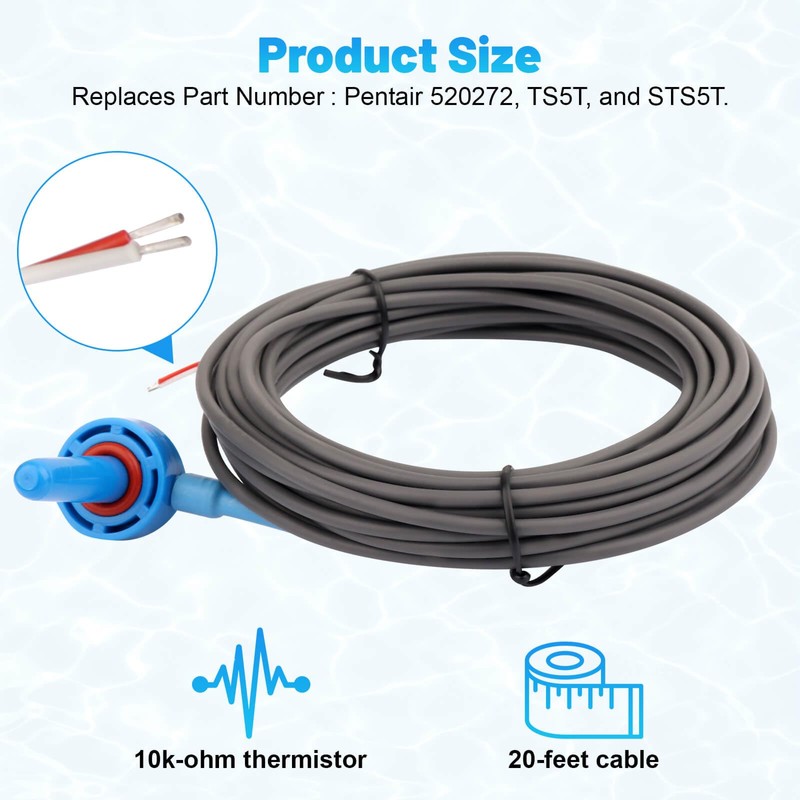 Fuoequl 520272 Water Temperature Sensor with 20ft Cable Replacement Pool/Spa