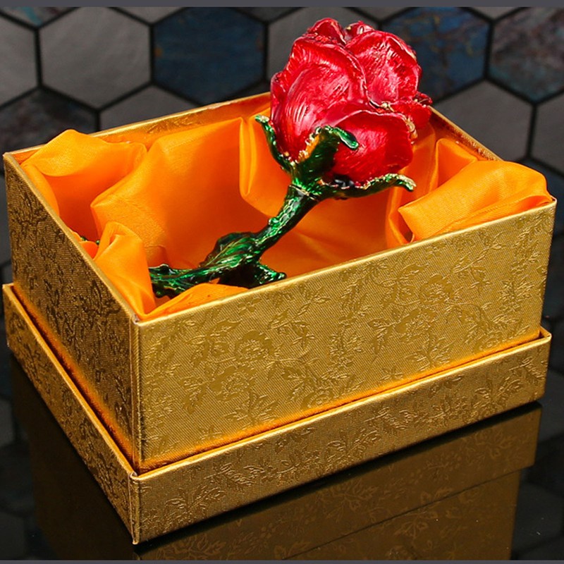 Jewelry Box Rose Shaped Rhinestone Delicate Retro Ring Earring Storage