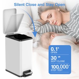 BETHEBEST Small Bathroom Trash Can with Soft Close Lid,Stainless Steel Garbage Can with Removable Inner Bucket,6 Liter/1.6 Gallon Foot Peadl Trash Can(Matte White)