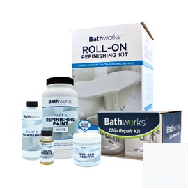 Bathworks DIY Combo Kit - WHITE - Chip Repair & Bathtub Refinishing; Non-Slip Protection; Tub; Tile; Shower; Wall Surround; Chip Filler; Crack Repair; Quick 24 hour dry time; High Gloss Resin Finish