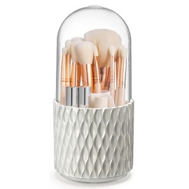 Organizador de Maquillaje Giratorio 360 Grados, Organizador de Brochas de Maquillaje con Tapa