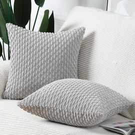 Madizz Pack of 2 Boho Corduroy Cushion Covers 22x22 inch, 55x55 cm, Light Grey Soft Decorative Throw Pillow Covers for Bedroom Sofa Pillow Shell