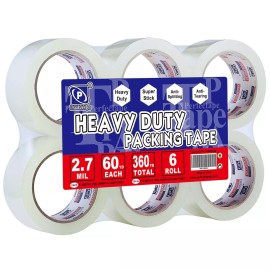 P PERFECTAPE Heavy Duty Packing Tape 6 Rolls, Total 360Y, Clear, 2.7 mil, 1.88 inch x 60 Y...