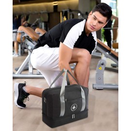 FANDARE Sports Bag Travel Bag Shoulder Bag Hand Luggage Weekender Backpack Women Men for Overnight Beach Handbag Cosmetic Bag Outdoor Camping Swimming Training with Shoes Compartment, black