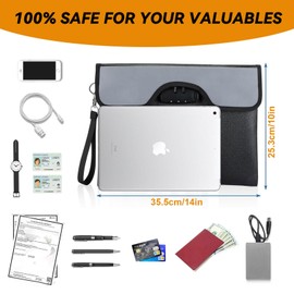 Fireproof Bag Document Bag with Lock, 35.5 x 25.4 cm Waterproof Wallet, Safe Fireproof Storage Bag for Documents, Passport, Bank File, Money Valuables, Black