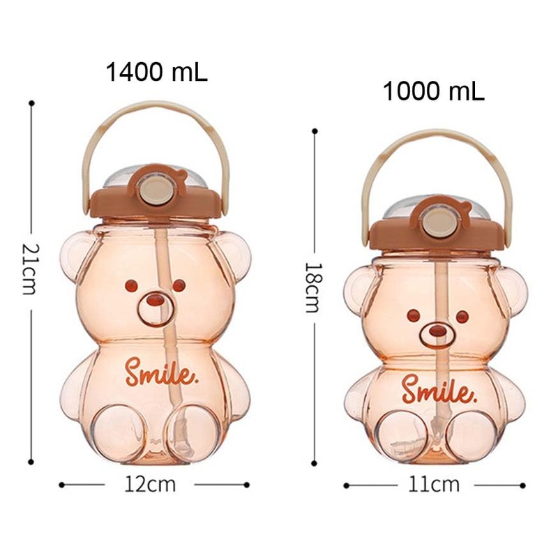 Bear Water Bottle with Straw Kawaii Cute Adjustable and Removable