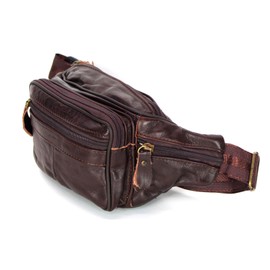 Genuine Leather Waist Bag for Men Women with Adjustable Belt Shoulder Bag Casual Modern Vintage Elegant One Shoulder Bag with 6 Pockets on Offer, Black, Taglia Unica, Money Pouch