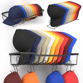 Tomudour 2 Packs Hat Rack Modular Hat Rack for Wall, Organizer for Baseball Caps, Holds up to 56 Hats, Space-Saving Hat Organizer with Hooks(Black)