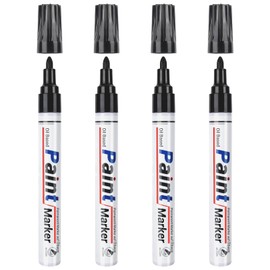 Black Paint Pen Black Permanent Markers Waterproof -4 Black paint markers,paint marker for Metal,Rocks,Wood,Plastic,Tire,Glass,Fabric,label,Medium Tip,Oil Based Paint Markers Black Markers Permanent