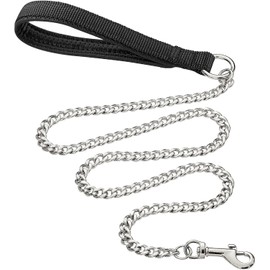 Heavy Duty Metal Dog Leash, 5 FT Chew Proof Pet Leash Chain with Soft Padded Handle for Large & Medium Size Dogs (5 FTx3 mm (20-100 lbs))