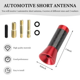 FSTURIOS Car Short Antenna, 1.37" Stubby Aluminum Radio Antenna Replacement with Screws Gaskets, Vehicle Roof Carbon Fiber Mini Aerial Antennas for AM/FM Reception, Car Accessories (Red)
