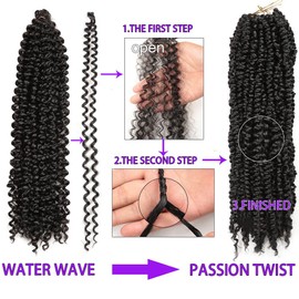 Starlovely Passion Twist Braiding Hair 14 Inch,1B Water Wave Crochet Hair for Soft Boho Twists 4 pack Lightweight Synthetic Braids, Pre-Looped Hair Extensions