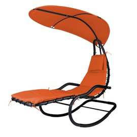 Geniqua Outdoor Hammock Rocking Chaise Lounge Swing Chair, with Stand and Canopy, Porch Swing w/Soft Cushion Removable Headrest, Outdoor Recliner Rocking Chair for Garden Backyard Poolside (Orange)