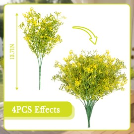 RAINFLOW Artificial Flowers for Outdoors - 4PCS UV Resistant Fake Flowers for Decoration, Small Jasmine Buds Ivy for Centerpiece Front Porch Kitchen Garden Wedding Thanksgiving Decor(13.7" Yellow)