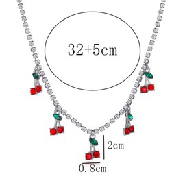Cherry Choker Necklace for Women Tennis Rhinestone Silver Gold Charms Womens Necklace Sparkly Cubic Zirconia Dainty Cute Jewelry (Silver)