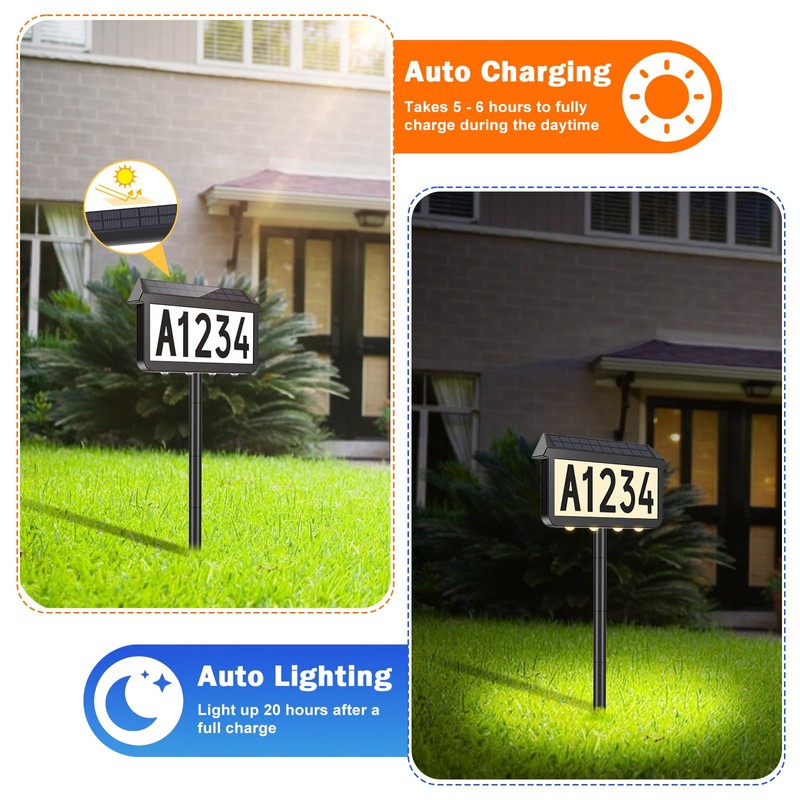 Brightever Solar Address Signs, House Number for Outside Waterproof, 3-Color