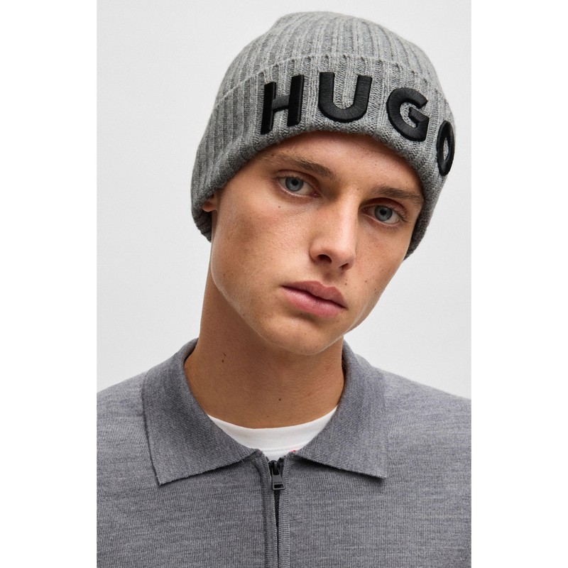 HUGO Men's Beanie, Medium Grey