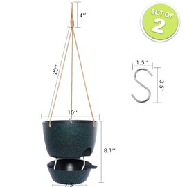 SwinDuck 10 Inch Self Watering Hanging Pots, 2 Pack Hanging Planters with 40oZ Deep Reservior for Indoor Outdoor Plants Flowers, Black Speckles