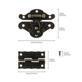 HOJLKLD Retro Jewelry Box Hinges and Latches Hook, 4Pcs Antique Hasp Latch and 8Pcs Vintage Bronze Hinge with Matching Screws Kit for Decorative Cabinet Small Wooden Box Project