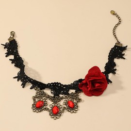 Resweky Gothic Lace Choker Necklace Black Flower Tassel Collar Necklaces Crystal Necklaces Party Accessories Adjustable Jewelry for Women