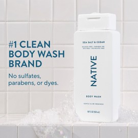 Native Body Wash Contains Naturally Derived Ingredients | For Women & Men, Sulfate, Paraben, & Dye Free Leaving Skin Soft and Hydrated | Sea Salt & Cedar 18 oz
