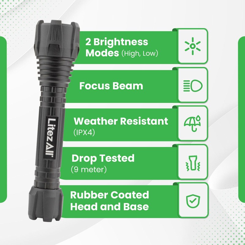 LitezAll Nearly Invincible Tactical Flashlight, 300 Lumen Compact LED Flashlight