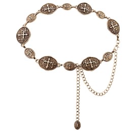 TOPACC Western Belt for Woman Gold Metal Cross Concho Belt Cowgirl Chain Belt for Dresses Jeans Country Concert Outfit