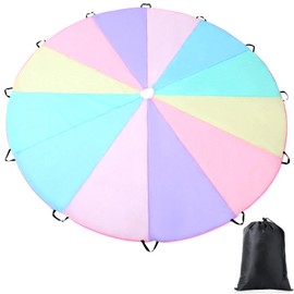 1 Pcs Kids Play Parachute 10 ft Rainbow Pastel Parachute Toy Tent Game for Children Gymnastics Cooperative Play and Outdoor Playground Activities