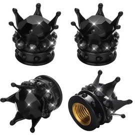 OTOSTAR Bling Tire Valve Stem Caps, 4 Pack Pure Handmade Rhinestones Universal Crown Car Wheel Tire Valve for Car, Bicycle, Motorcycle, Attractive Dustproof Bling Car Accessories (Black/Black)