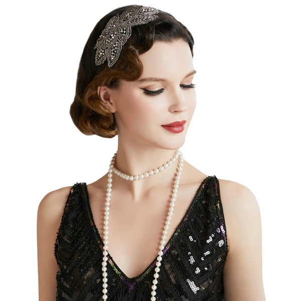 BABEYOND 1920s Headpiece Vintage 1920s Headband Crystal Headband Flapper Headpiece with Crystal Great Gatsby Costume Accessories Roaring 20's Accessories