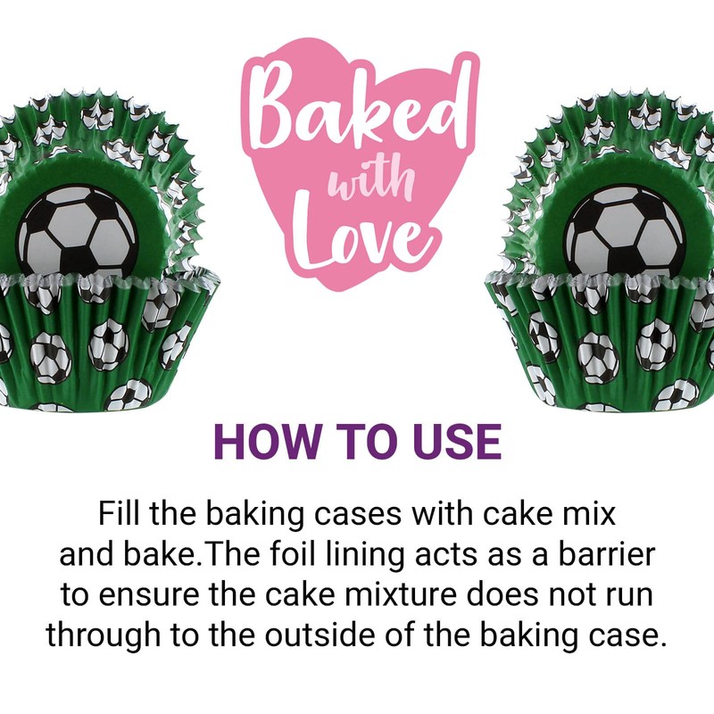 Baked with Love Football Baking Cases, 50mm Foil Lined Baking
